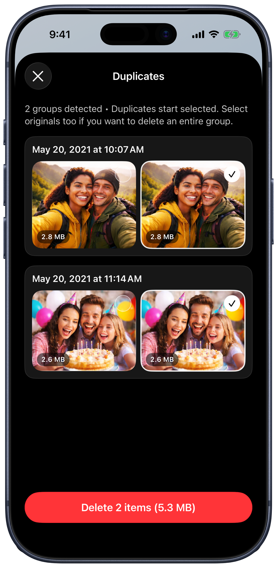 Review and delete exact duplicate photos