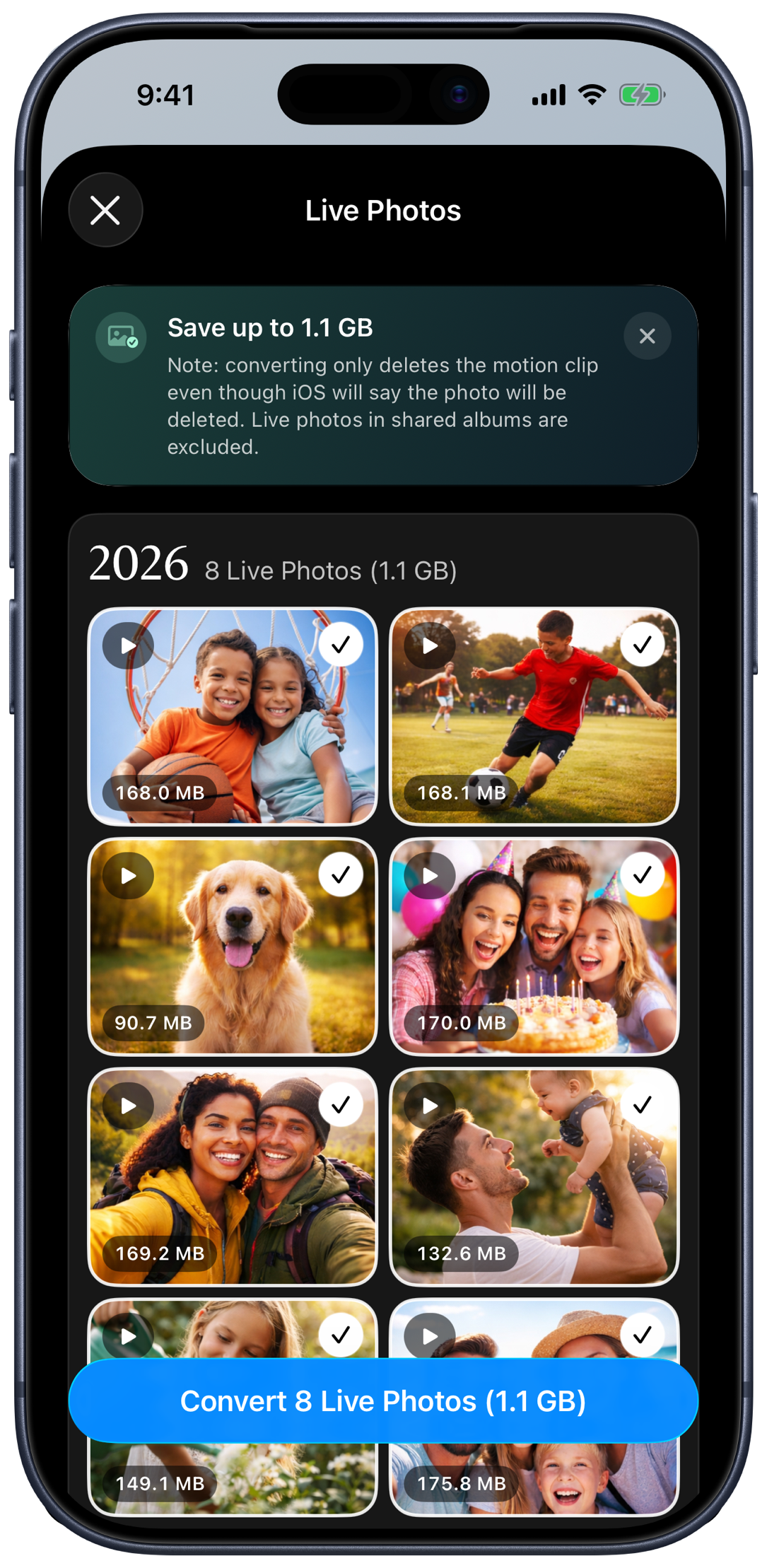 Convert Live Photos to stills to save storage