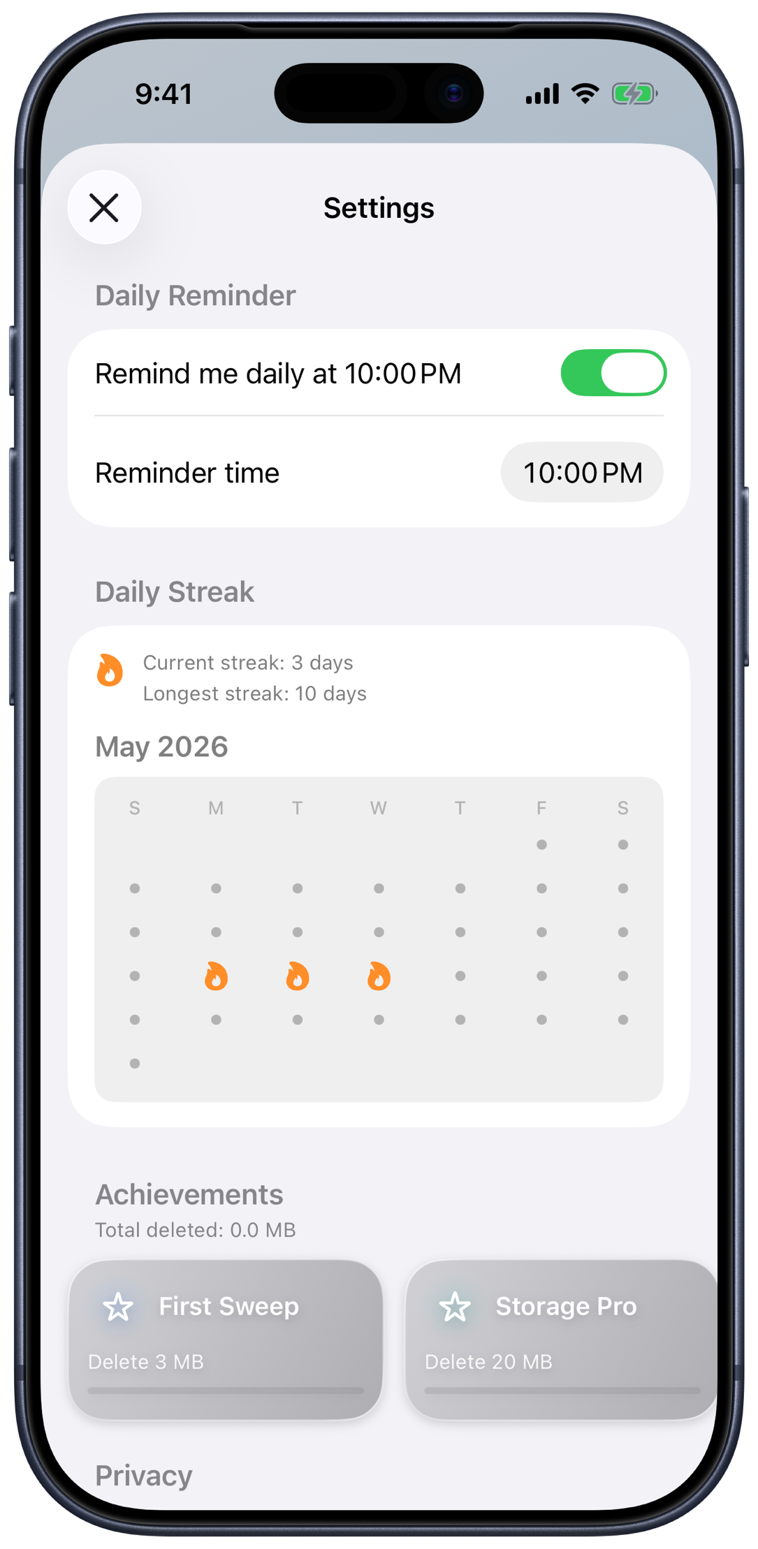 Daily reminder settings in This Day