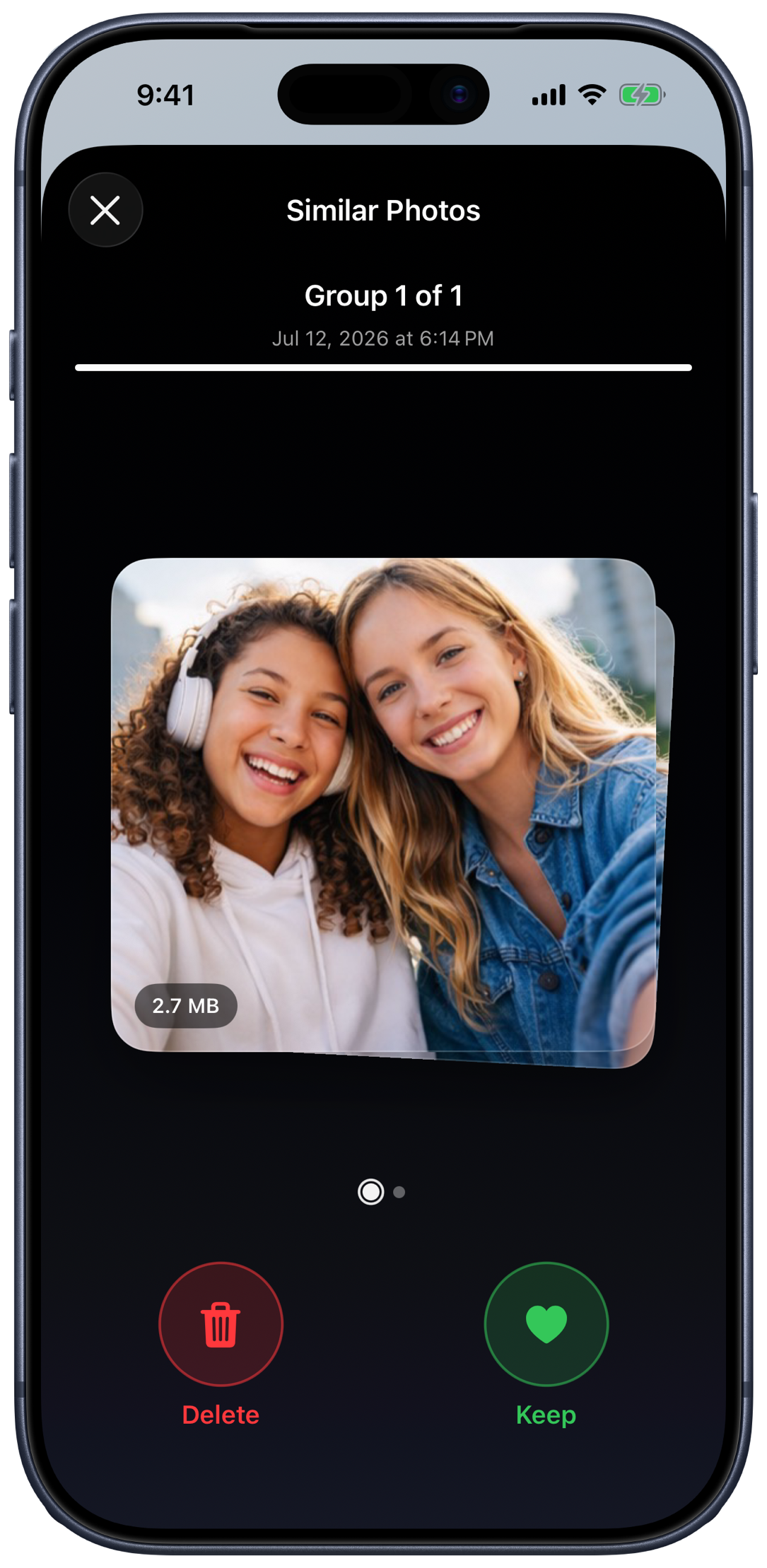 Swipe through similar photos and choose which shots to keep or delete